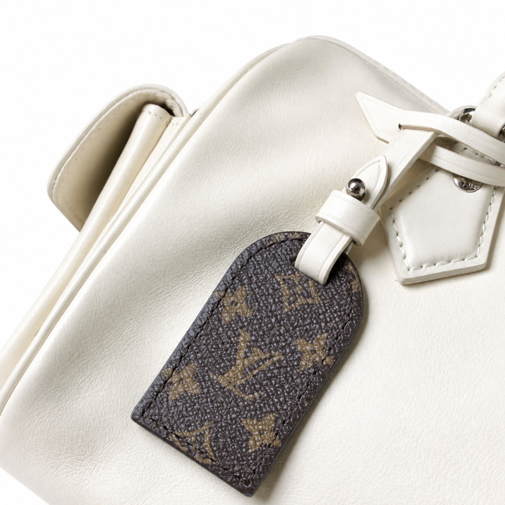 Louis Vuitton Mini Boston — Blanc Ivoire Smooth Calfskin, Dual Top Handles, Detachable Strap & Monogram Tag