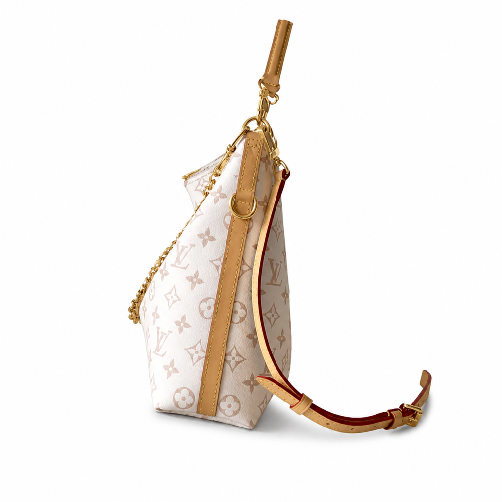 Louis Vuitton Watercolor Hobo — Monogram Canvas, Red Leather Handle, Chunky Gold Chain & Vachetta Strap