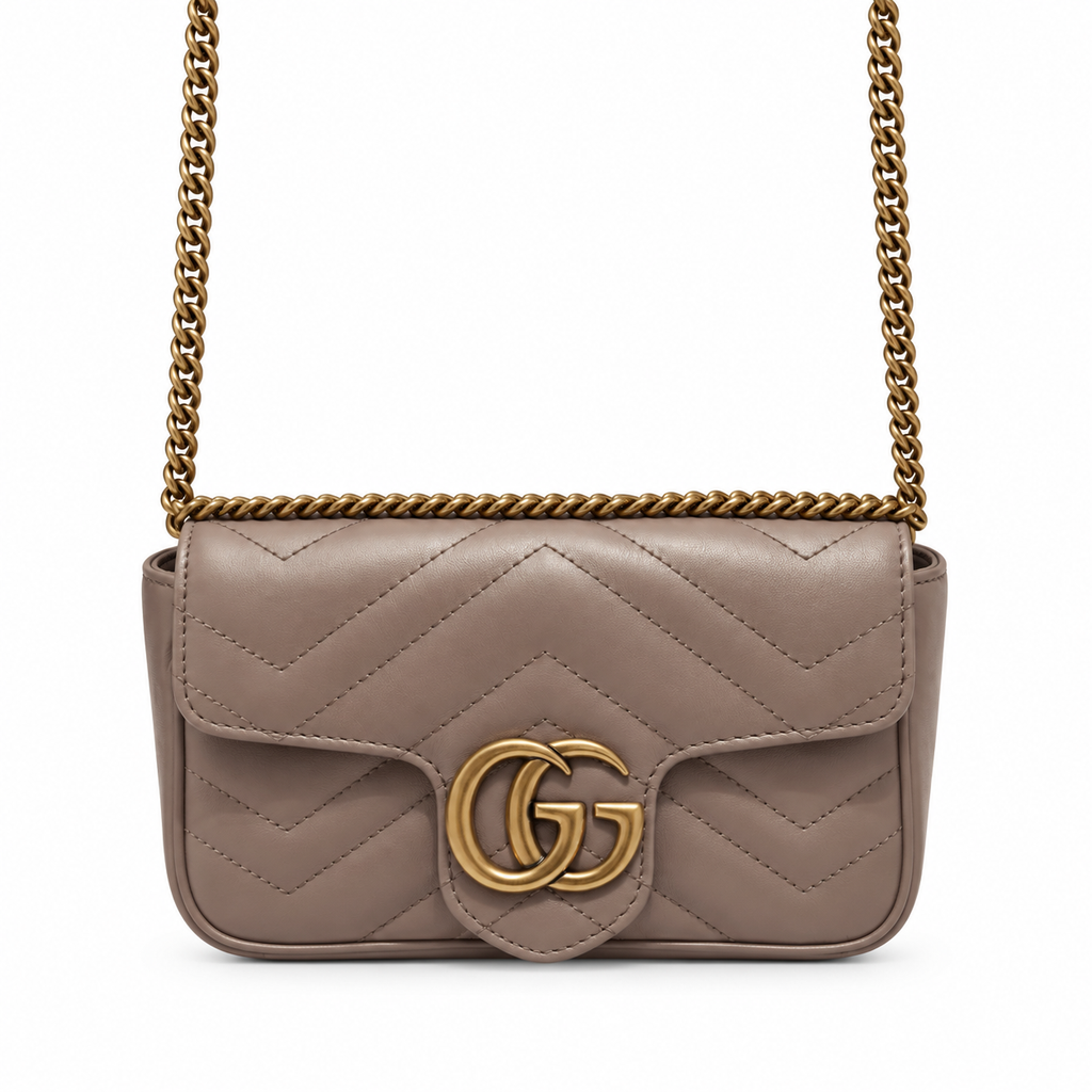 Gucci GG Marmont Super Mini Bag in Taupe Matelassé