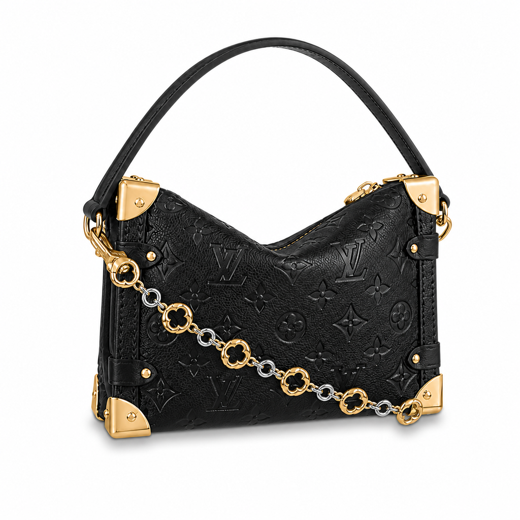 Louis Vuitton Side Trunk MM — Noir Empreinte, Quatrefoil Floral Chain, Black Top Handle & Dual Push-Lock