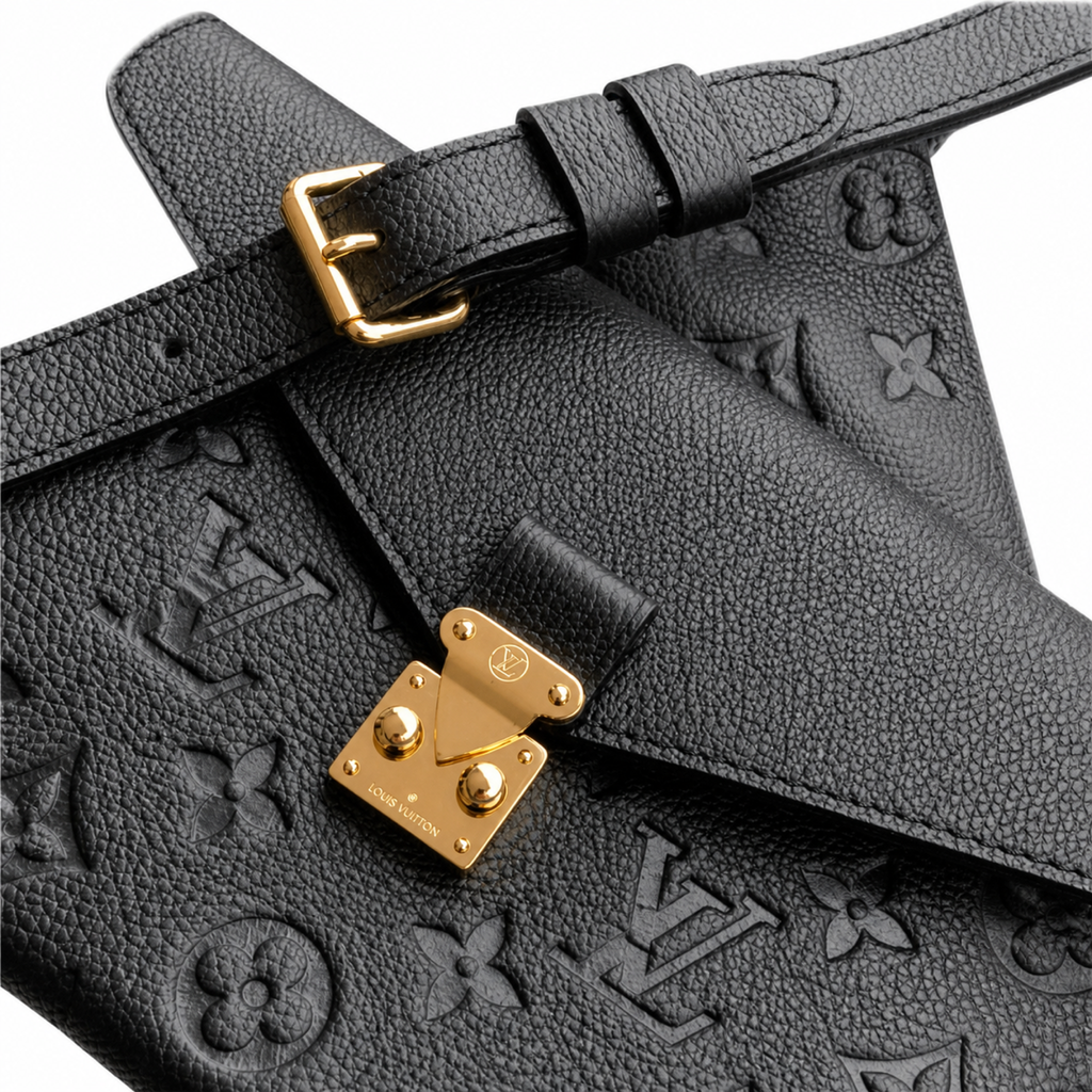 Louis Vuitton Hobo — Black Empreinte, Square LV Turn-Lock Flap & Detachable Strap