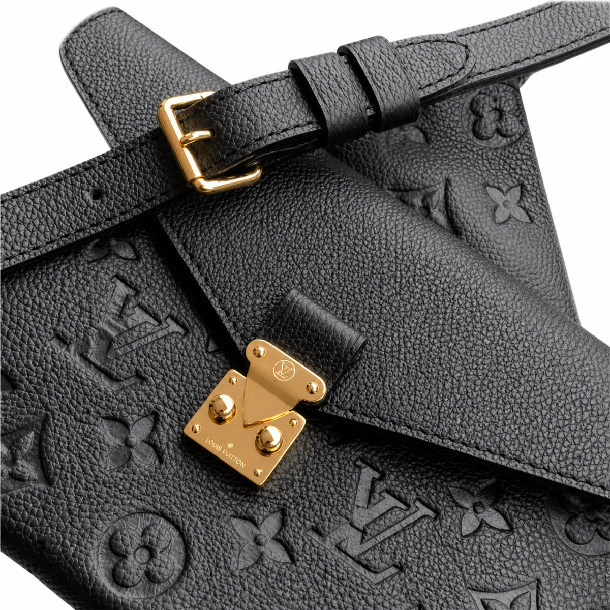 Louis Vuitton Hobo — Black Empreinte, Square LV Turn-Lock Flap & Detachable Strap