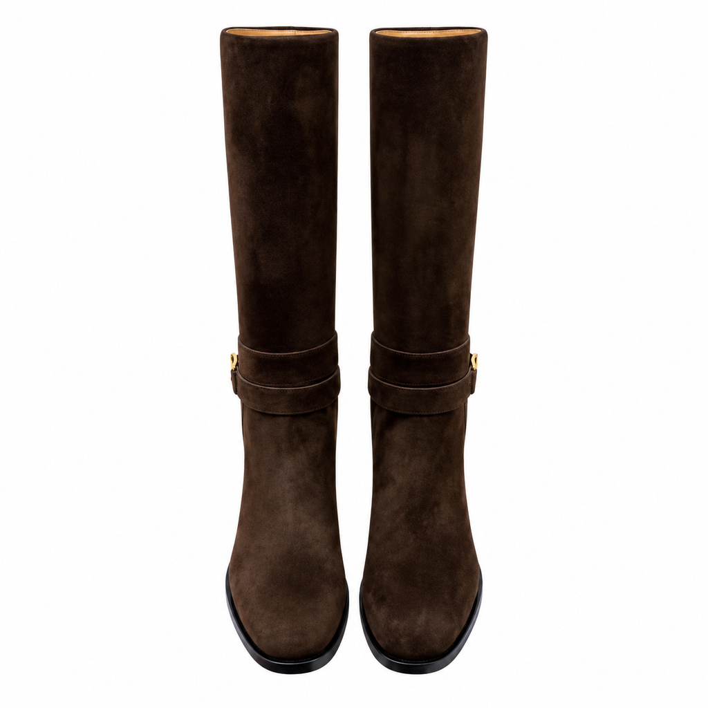Hermès Dark Brown Buckle Knee-High Boots