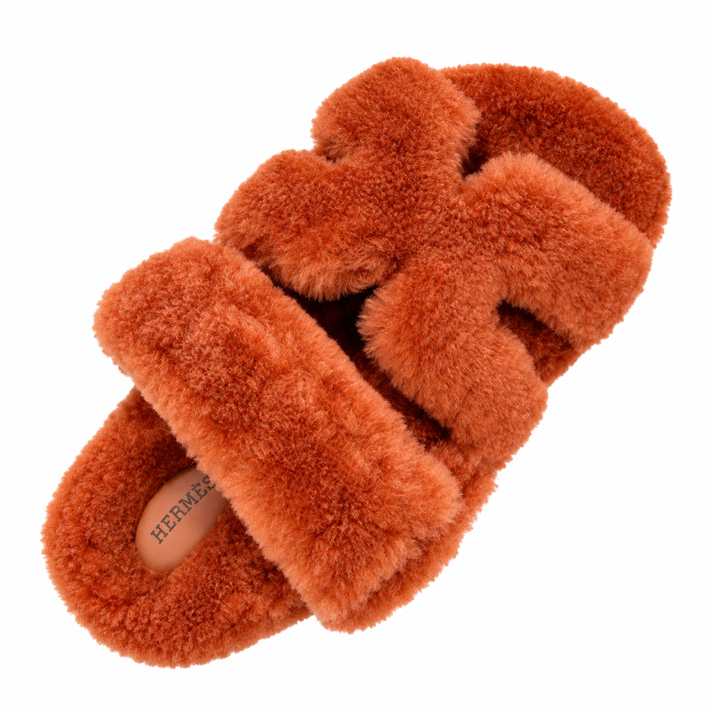 Hermès Burnt Orange Textured H-Strap Slides