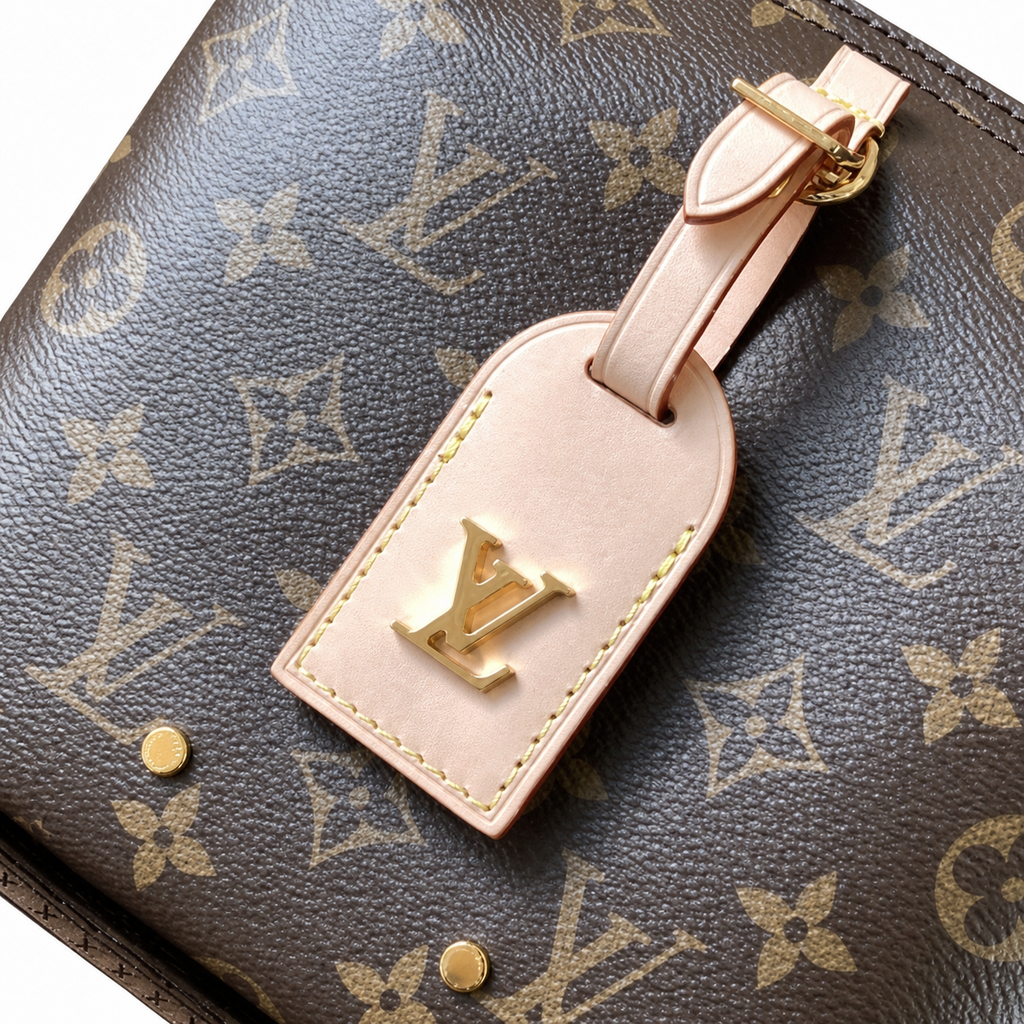Louis Vuitton Mini Bucket — Monogram Canvas, Red-Trim Vachetta Strap & Gold Chain Base