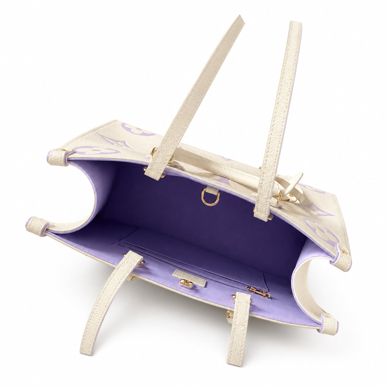 Louis Vuitton OnTheGo MM — Monogram Empreinte Leather in Crème with Lavender Trim & Interior
