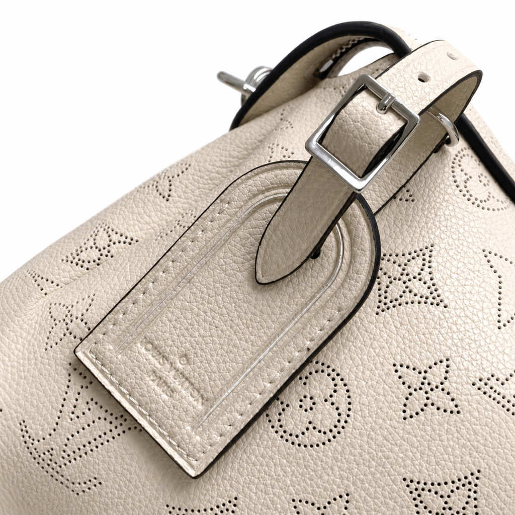 Louis Vuitton Mahina Belt Bag — Crème Ivoire Triangular Cone, Silver Chain & Leather Luggage Tag
