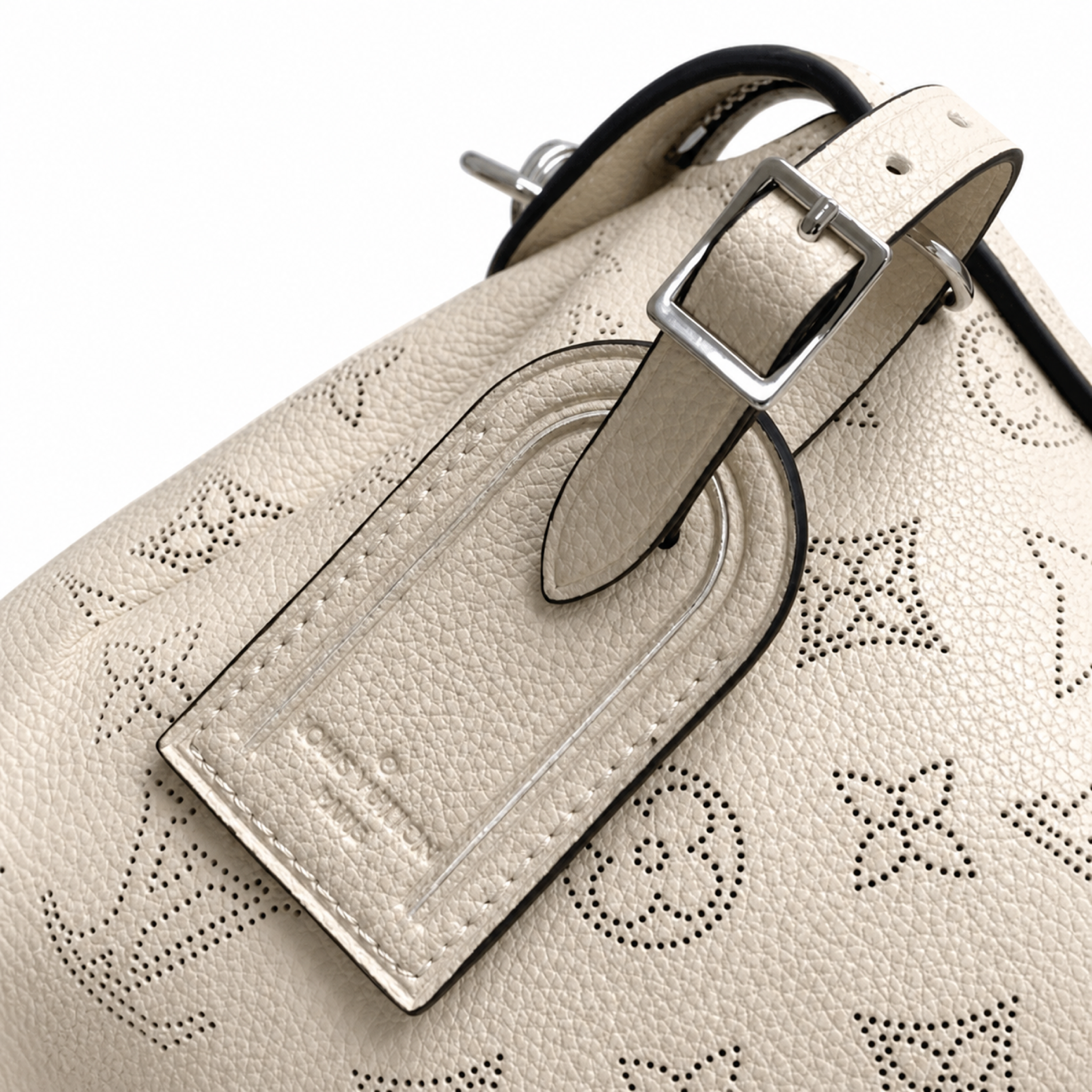 Louis Vuitton Mahina Belt Bag — Crème Ivoire Triangular Cone, Silver Chain & Leather Luggage Tag