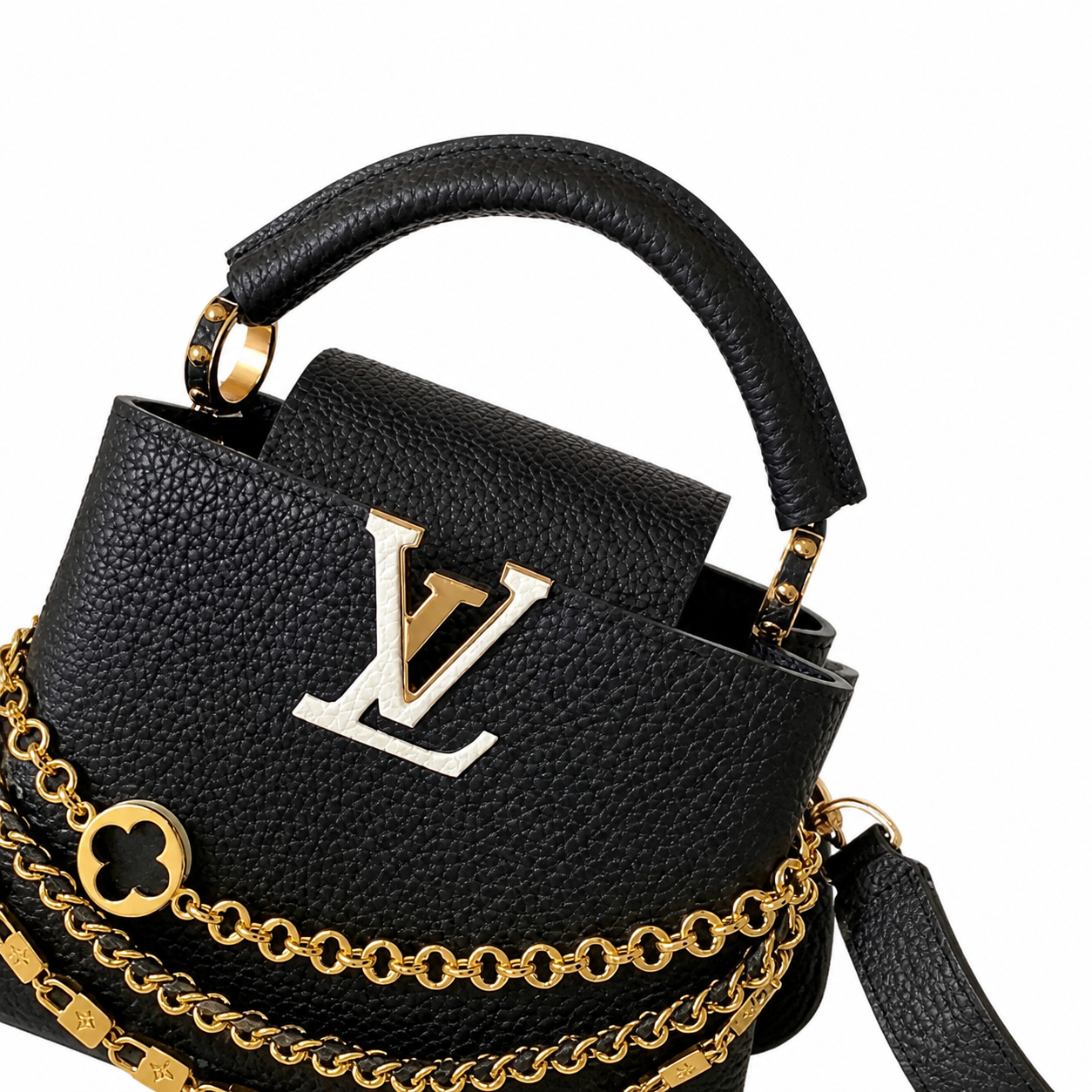 Louis Vuitton Capucines BB — Taurillon Leather in Noir with White-Gold LV Clasp & Triple Chain
