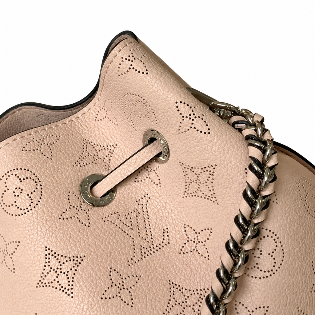 Louis Vuitton Mahina Mini Bucket — Rose Ballerine Perforated, Braided Chain Handle & Round Coin Purse Set