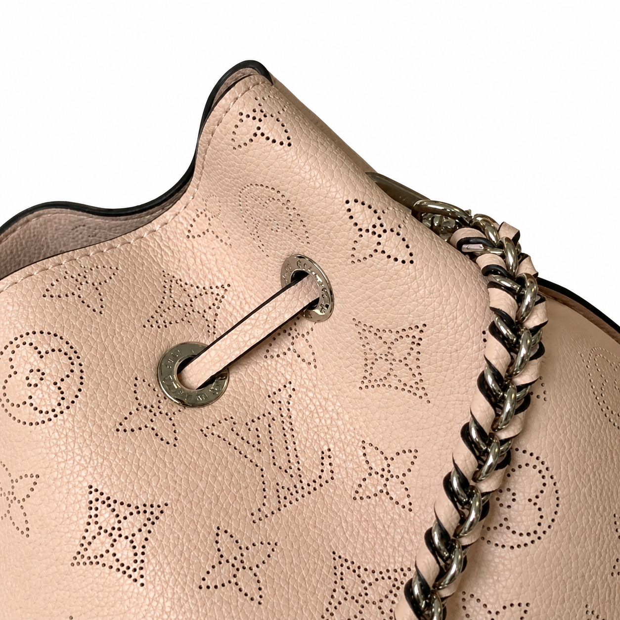 Louis Vuitton Mahina Mini Bucket — Rose Ballerine Perforated, Braided Chain Handle & Round Coin Purse Set
