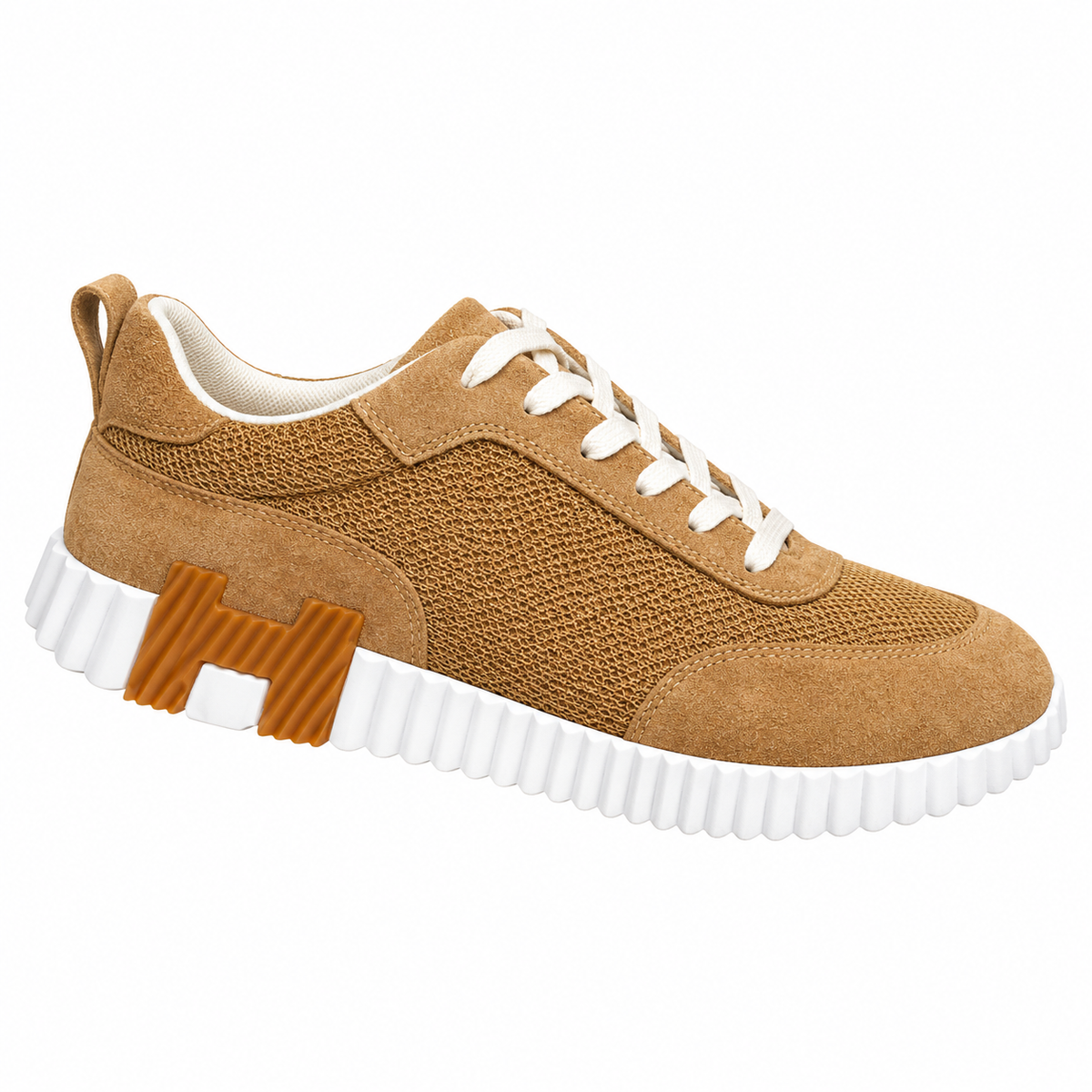 Hermès Honey Tan Mesh Lace-Up Casual Sneakers