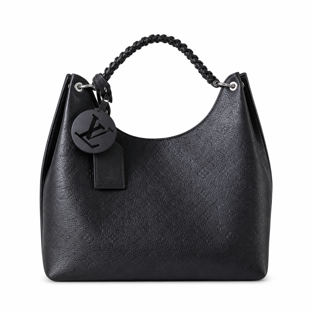 Louis Vuitton Mahina Hobo — Noir Black Perforated Calfskin, Braided Handle, Silver Hardware & LV Charm
