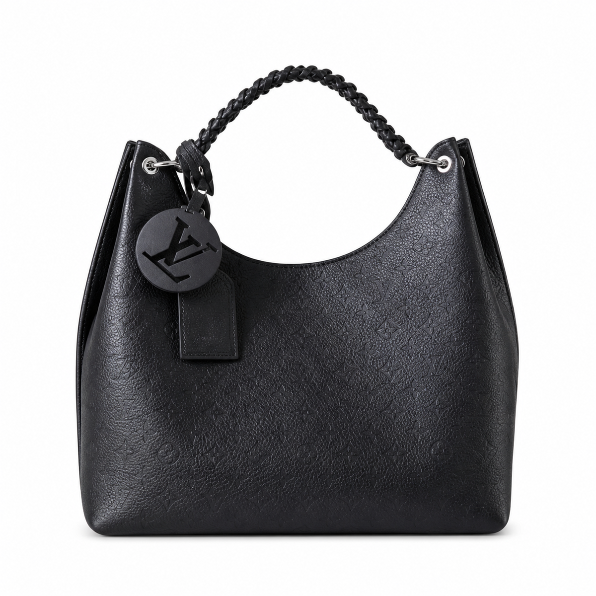 Louis Vuitton Mahina Hobo — Noir Black Perforated Calfskin, Braided Handle, Silver Hardware & LV Charm