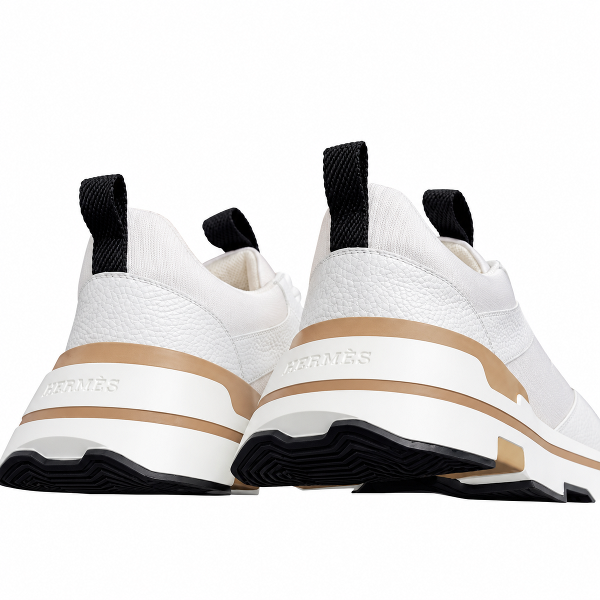 Hermès White Mesh Lace-Up Sneakers | Tan Trim