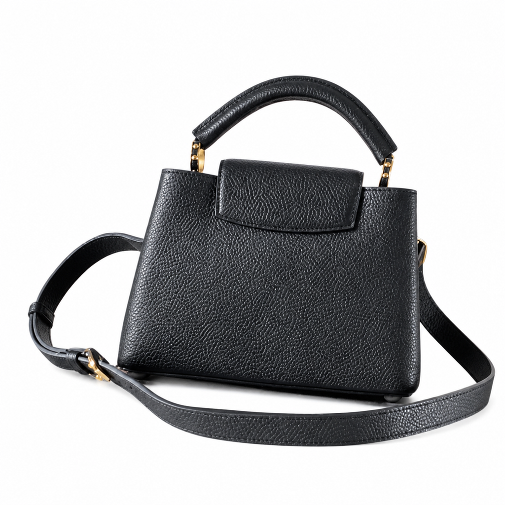 Louis Vuitton Capucines BB — Noir Taurillon, Gold LV Clasp & Rear Pocket