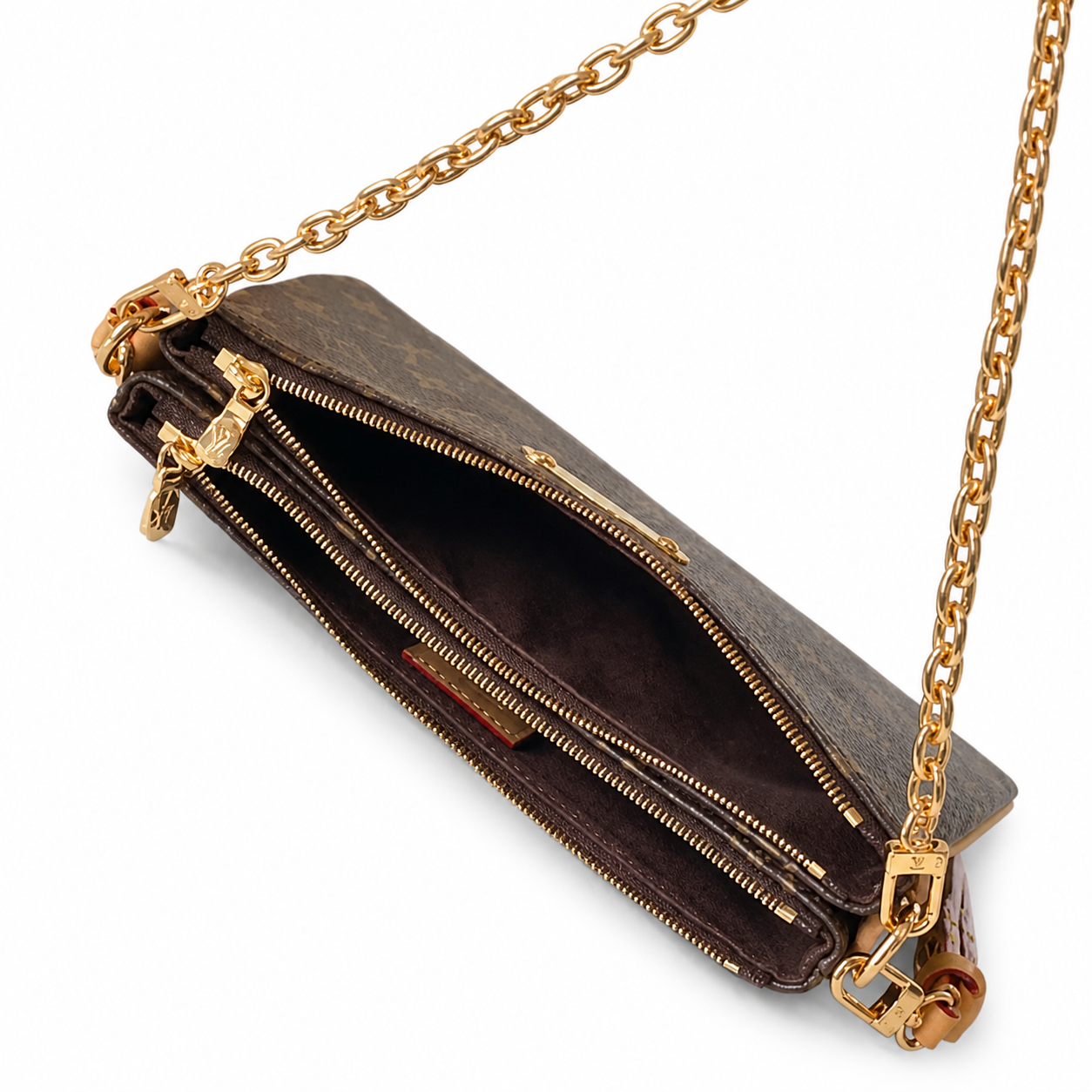 Louis Vuitton Favorite MM — Monogram Canvas, Vachetta Trim, Gold Chain & Multi-Compartment Interior