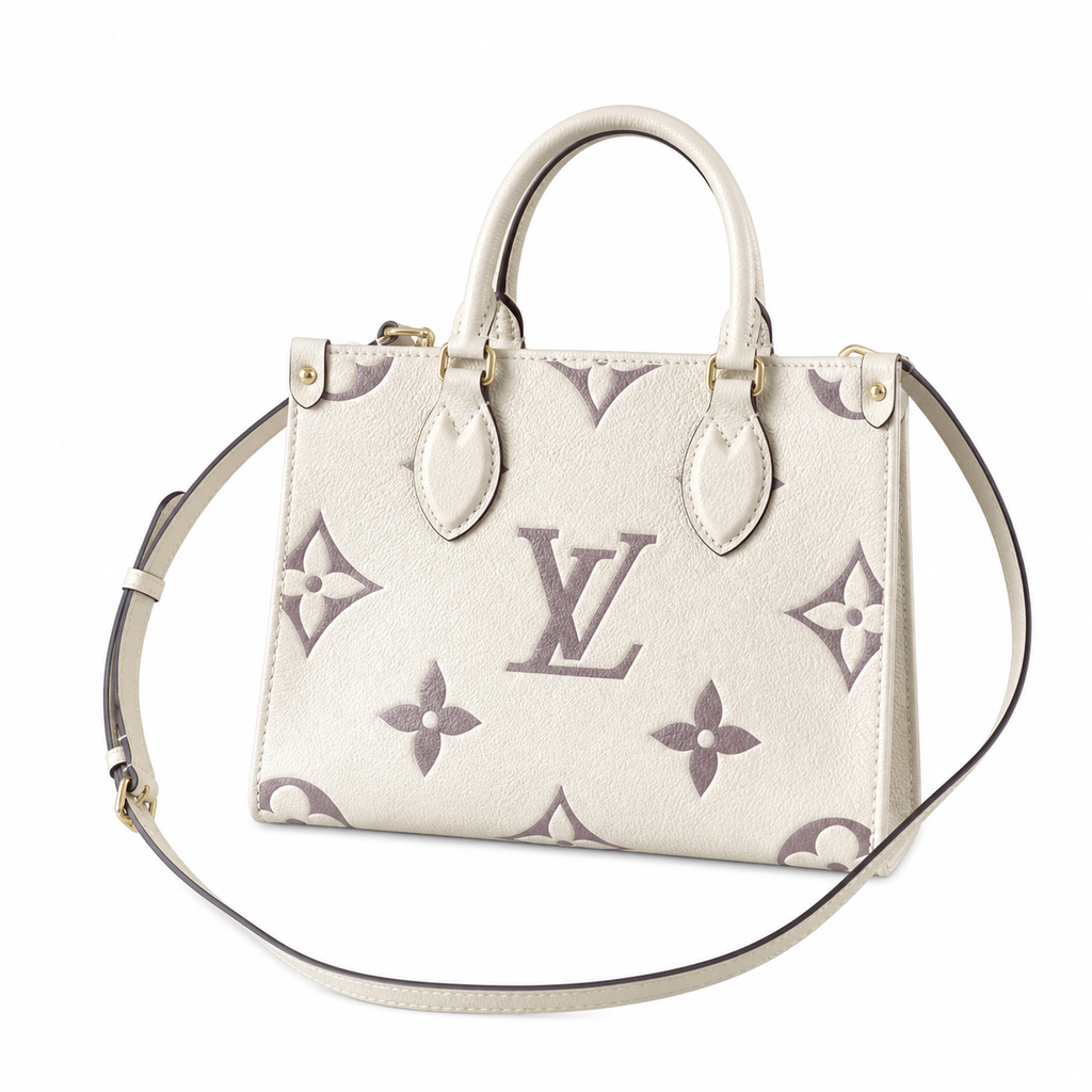 Louis Vuitton Onthego PM — Giant Monogram Empreinte in Crème & Dove Grey