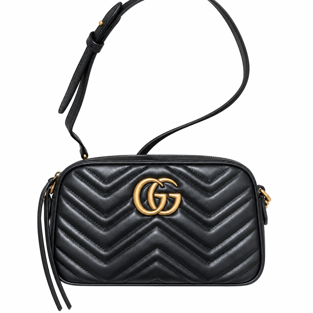 Gucci GG Marmont Small Camera Bag in Black Matelassé