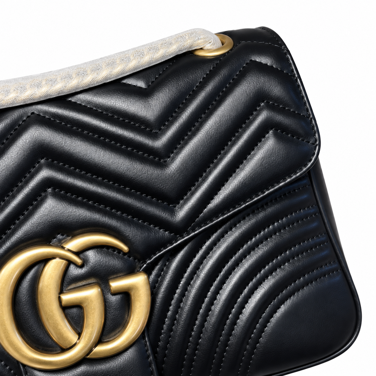 Gucci GG Marmont Large Flap Bag in Black Matelassé with Braided Handle
