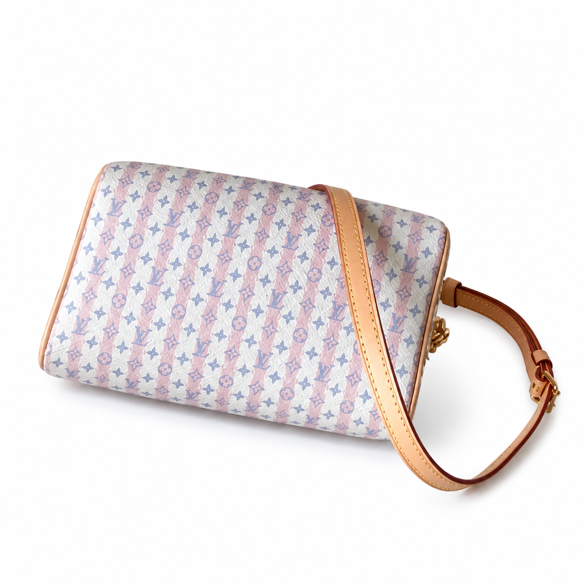 Louis Vuitton Speedy Bandoulière 20 — Monogram Stripe in Rose & Bleu with Vachetta Trim