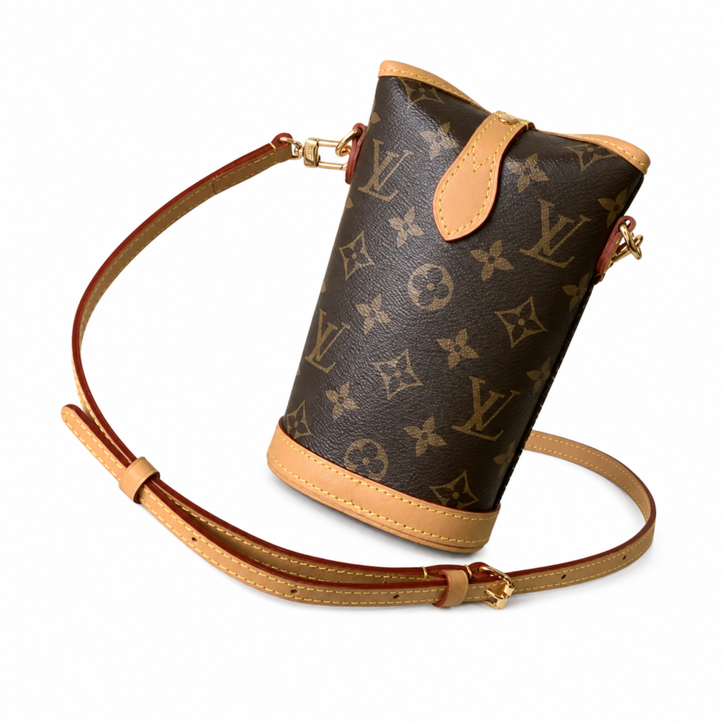 Louis Vuitton Mini Cylinder — Monogram Canvas, Vachetta Top Flap & Gold Clasp