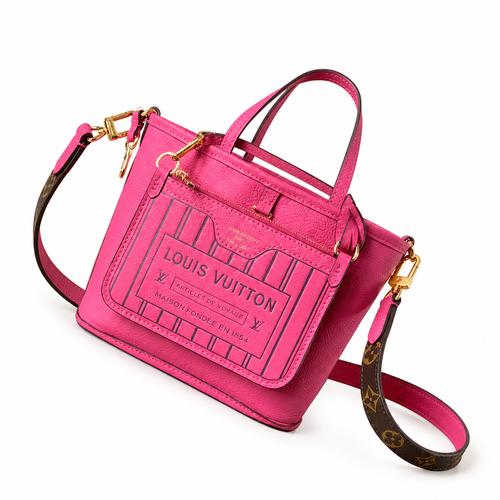 Louis Vuitton Fuchsia Mini Tote — Grain Leather, LV 1854 Heritage Label, Tonal Handles & Monogram Strap