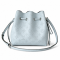 Louis Vuitton Mahina Mini Bucket — Bleu Glacier Perforated, Dual Leather Straps & Silver Ring Hardware