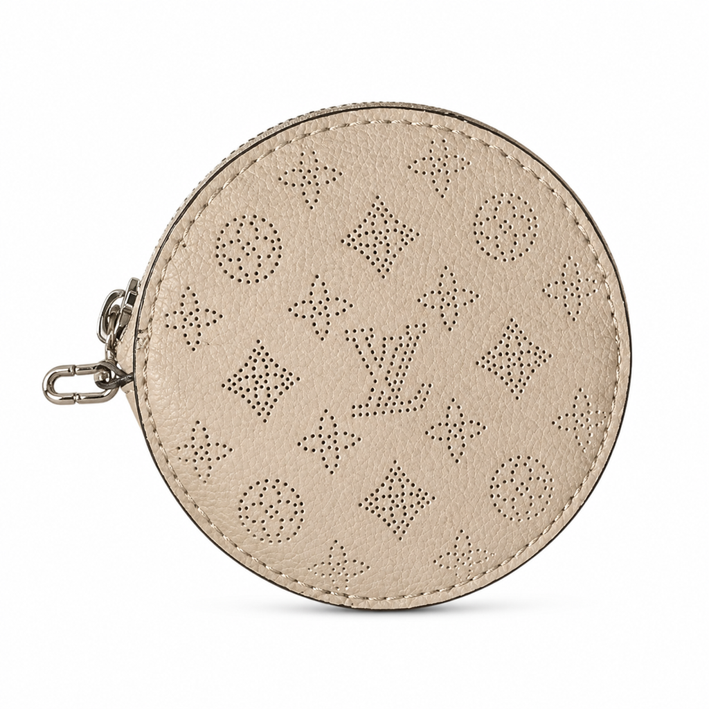 Louis Vuitton Mahina Mini Bucket — Crème Ivoire Perforated, Silver Chain, Drawstring & Round Coin Purse Set