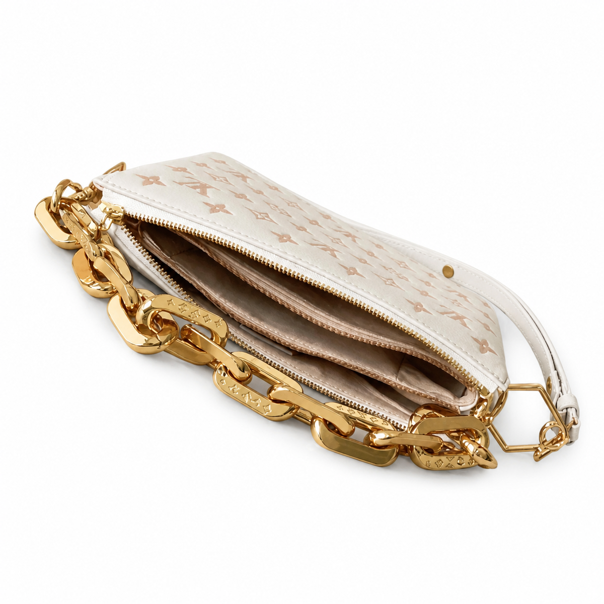 Louis Vuitton Coussin PM — Monogram Embossed Lambskin in White & Rose