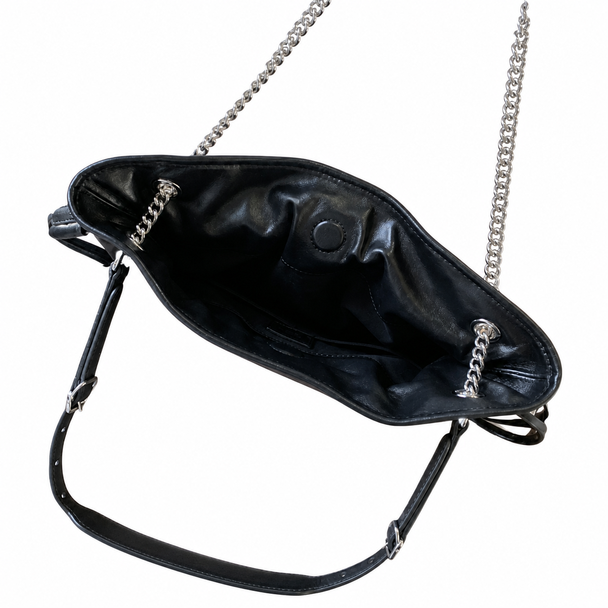 Saint Laurent Drawstring Bucket Bag — Noir Calfskin, Quatrefoil Chain Handle, Leather Drawstring & Tassel