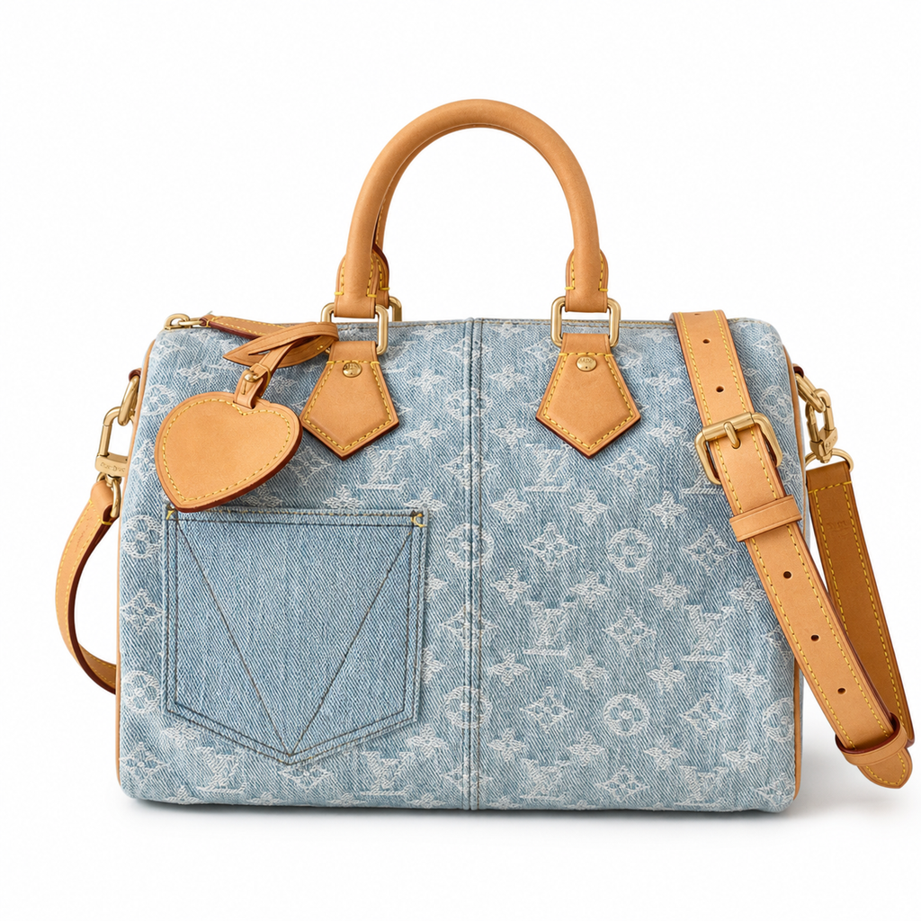 Louis Vuitton Speedy Bandoulière 30 — Monogram Denim with Heart Bag Charm