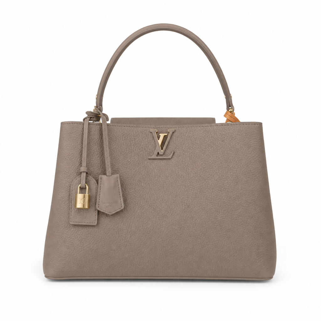 Louis Vuitton Capucines MM — Taurillon Leather in Tourterelle with Gold LV Lock