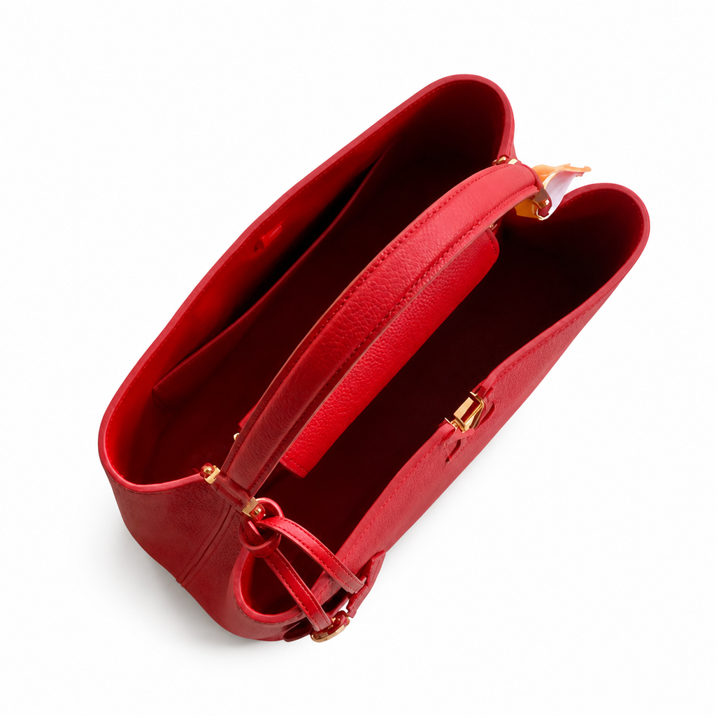 Louis Vuitton Capucines MM — Taurillon Leather in Rouge with Gold LV Lock