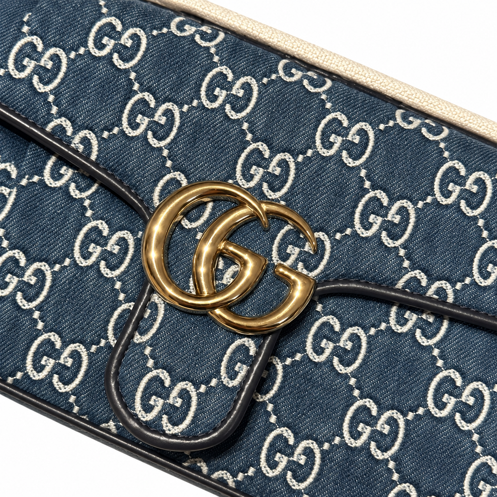 Gucci GG Marmont Wallet-on-Chain in Navy Blue GG Canvas