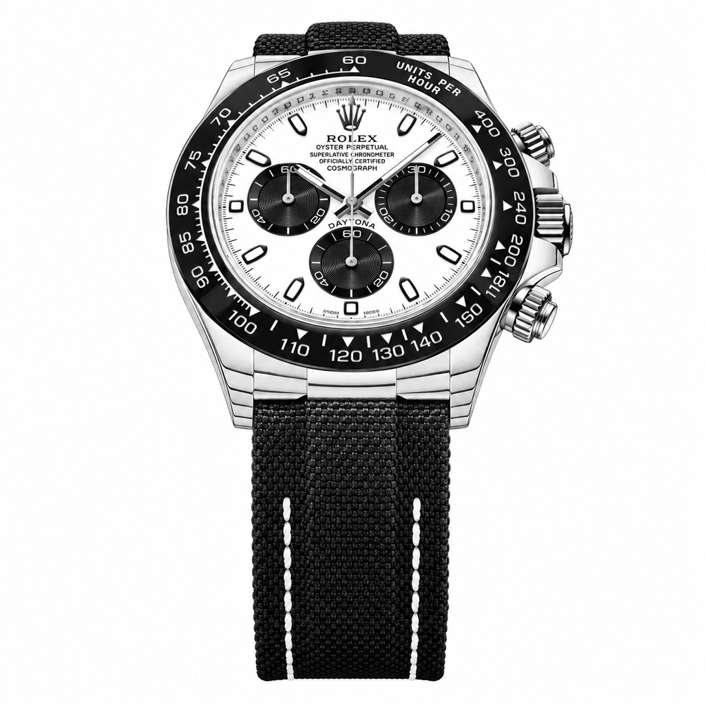 Rolex Panda Dial Watch with Black Woven Strap