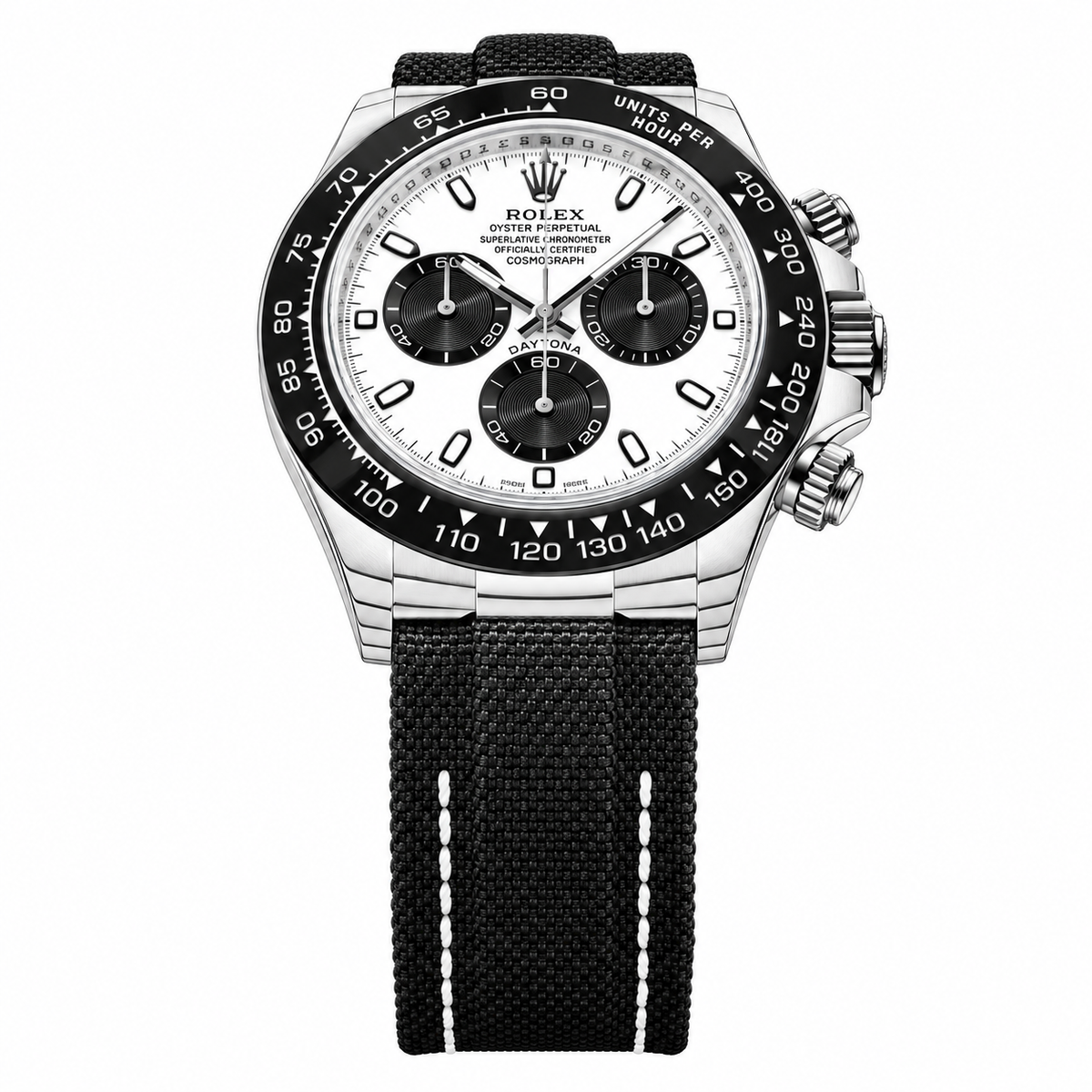 Rolex Panda Dial Watch with Black Woven Strap