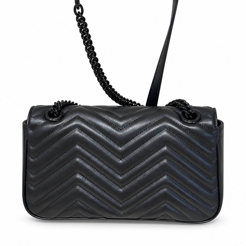 Gucci GG Marmont Medium Flap Bag in Tonal Black with Black Hardware