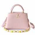 Louis Vuitton Capucines — Taurillon Leather in Rose Poudre with Yellow Flower Enamel Chain
