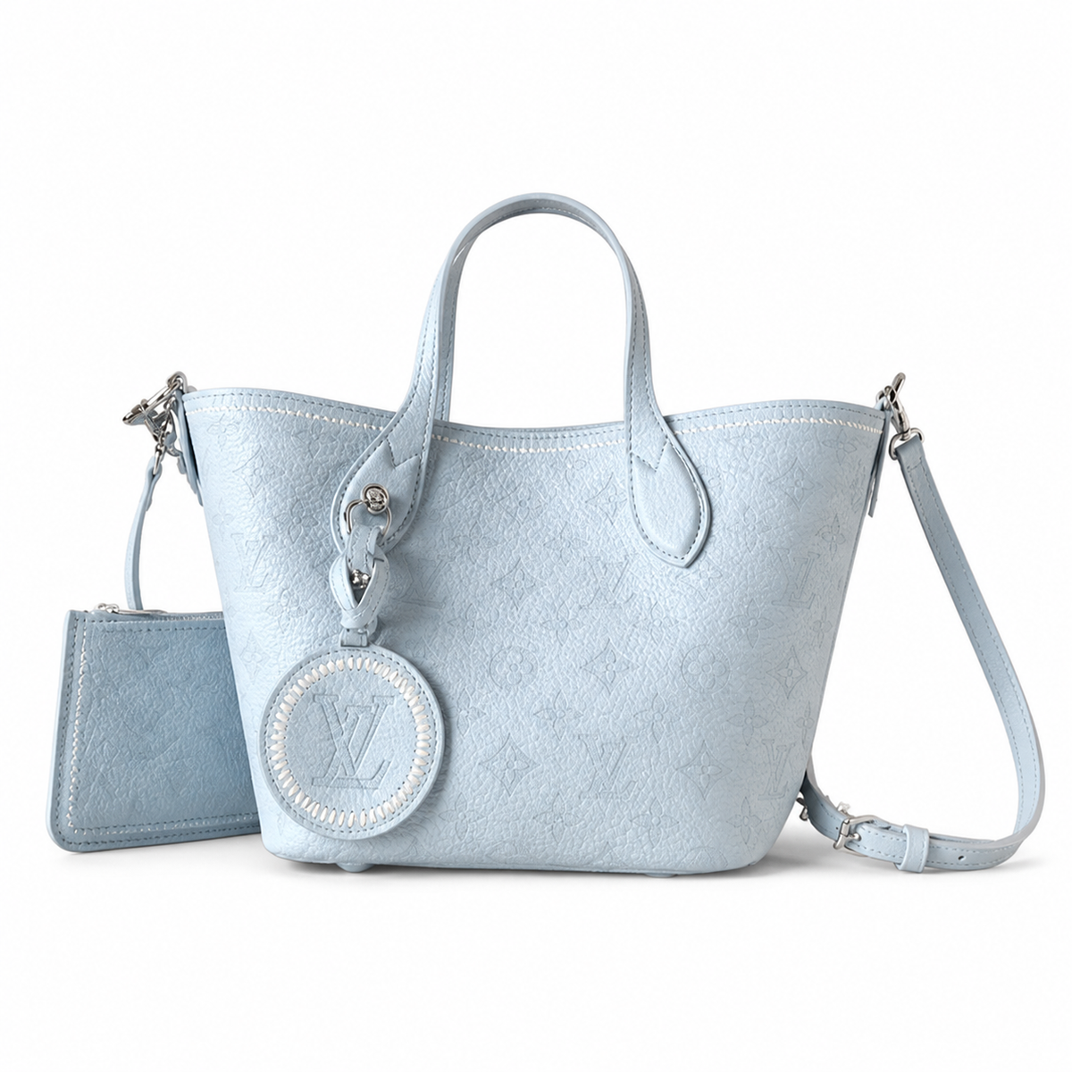 Louis Vuitton Blossom MM — Mahina Perforated Leather in Bleu Glacier with Coin Purse
