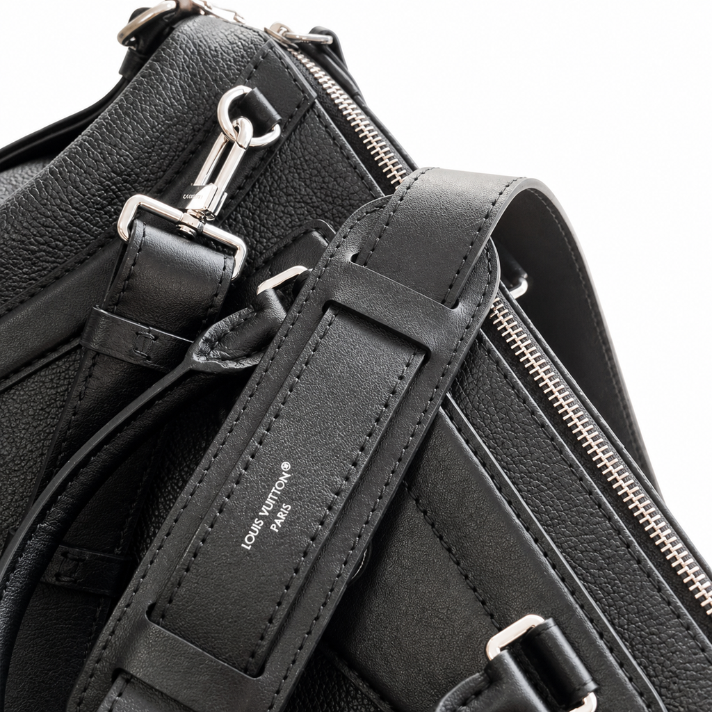 Louis Vuitton Mahina Cylinder — Noir Black Perforated Calfskin, Tonal Racing Stripes & Silver LV Badge