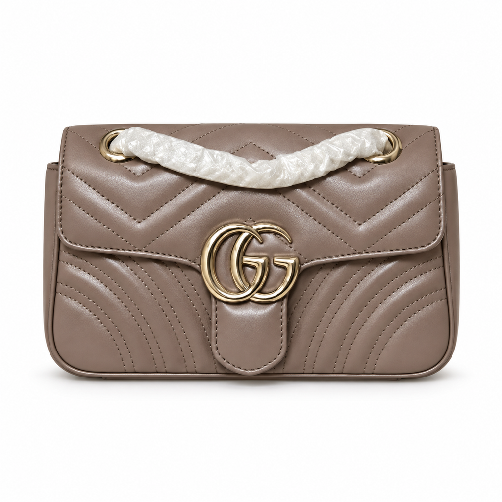 Gucci GG Marmont Mini Flap Bag in Dusty Taupe Matelassé