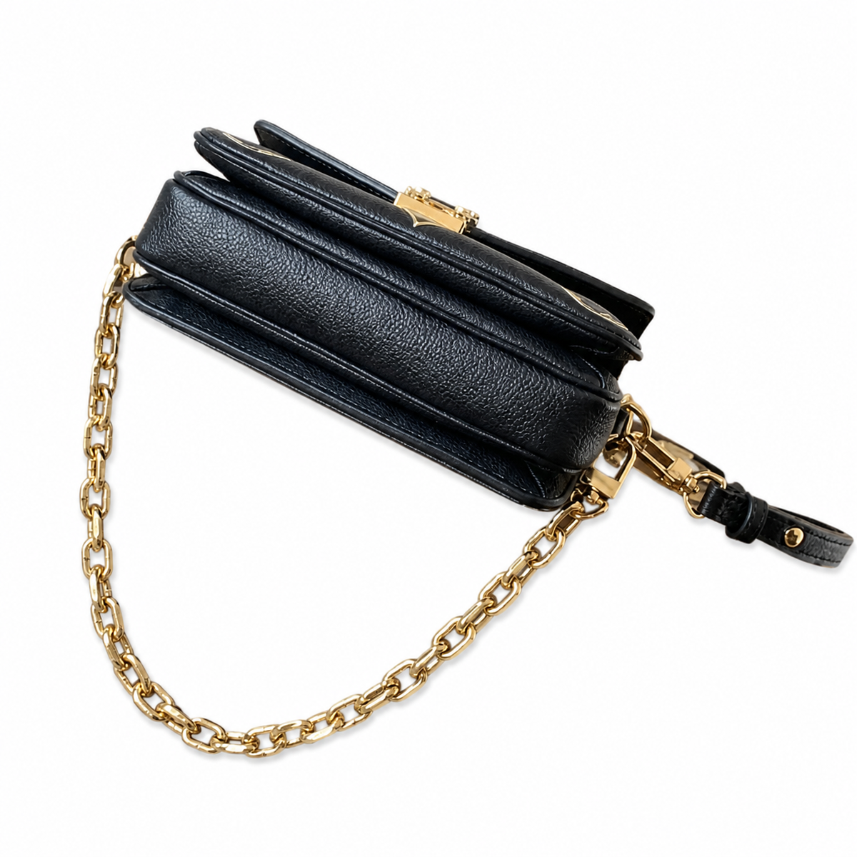Louis Vuitton Giant Monogram Flap — Black Empreinte, Chunky Gold Chain & Square Turn-Lock