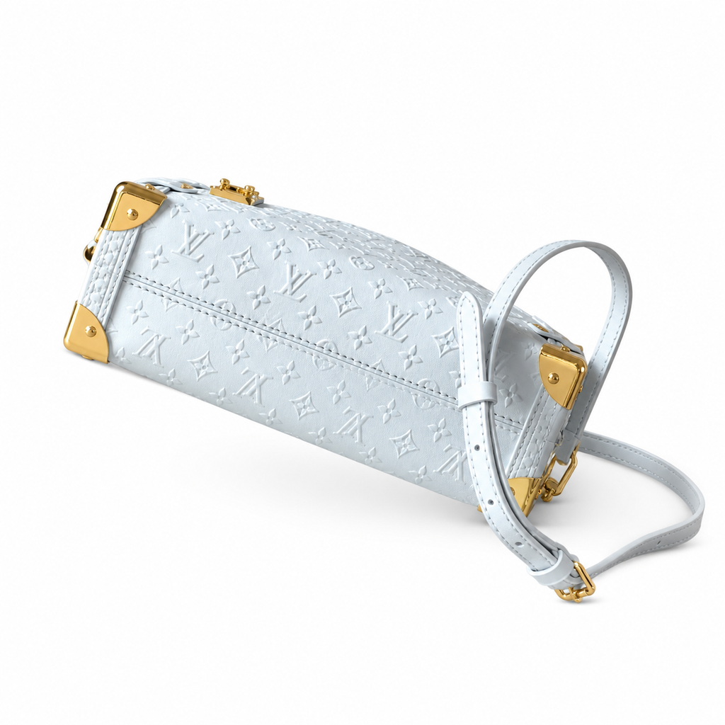 Louis Vuitton Petite Malle Souple — Bleu Glacier Empreinte, Gold Corner Guards, Dual Push-Lock & Top Handle