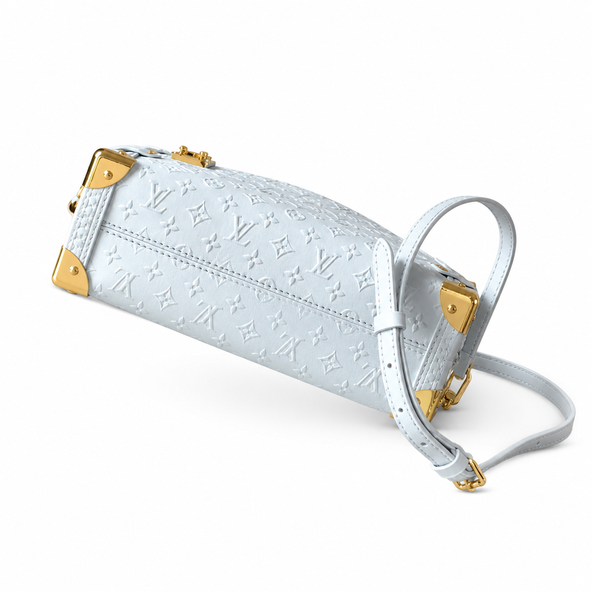 Louis Vuitton Petite Malle Souple — Bleu Glacier Empreinte, Gold Corner Guards, Dual Push-Lock & Top Handle
