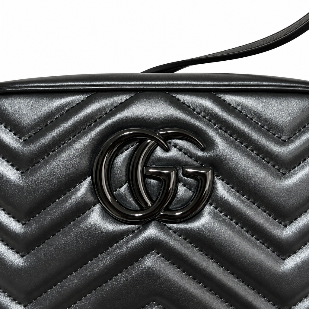 Gucci GG Marmont Small Camera Bag in Tonal Black with Black Hardware
