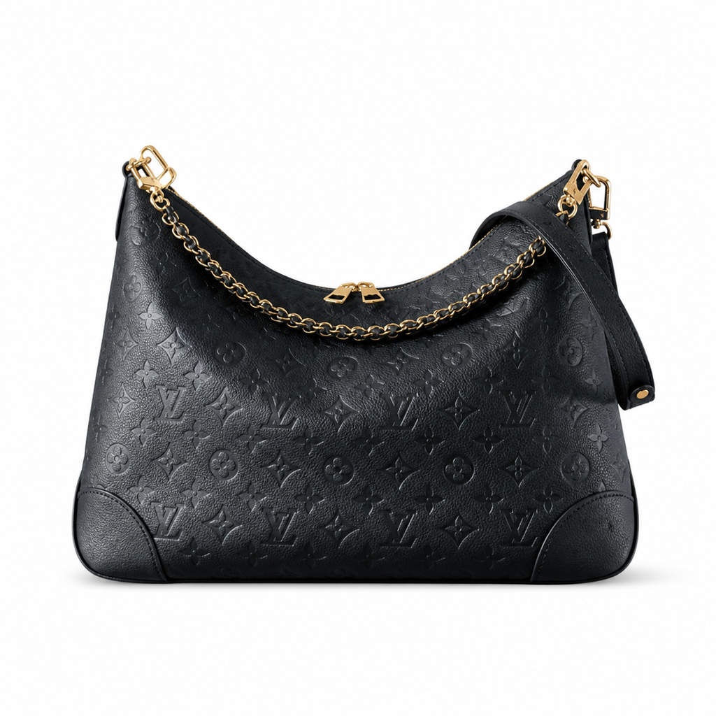 Louis Vuitton Boulogne — Noir Monogram Empreinte, Gold Chain & Bow Zip Pull