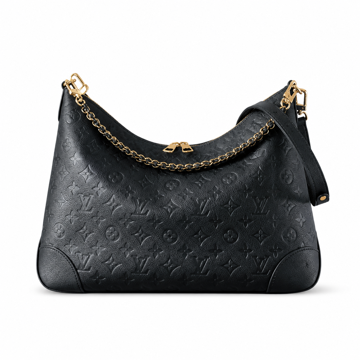 Louis Vuitton Boulogne — Noir Monogram Empreinte, Gold Chain & Bow Zip Pull