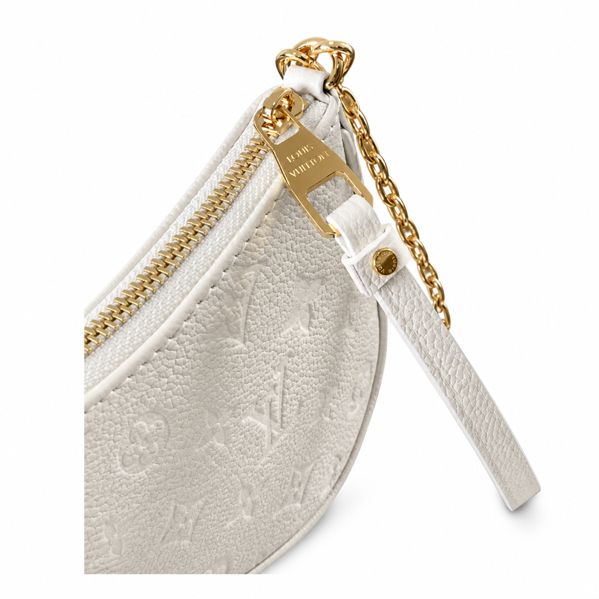 Louis Vuitton Félicie Pochette — Cream Empreinte, Gold Chain & Wristlet Ring