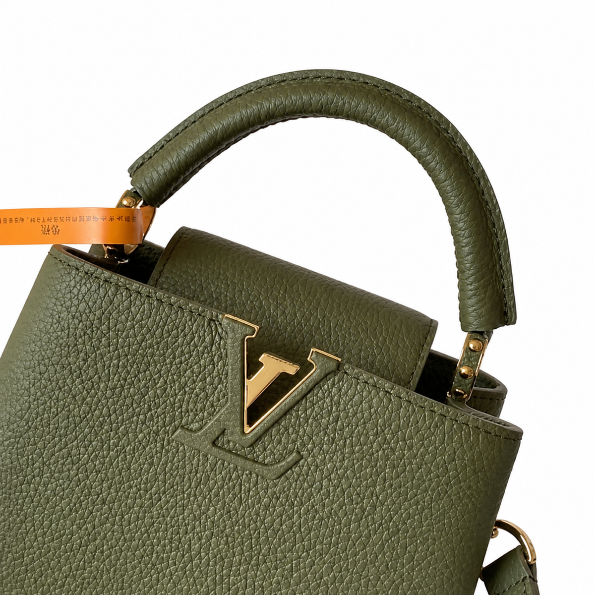 Louis Vuitton Capucines BB & Mini — Khaki Vert Taurillon, Gold LV Clasp & Orange Contrast Strap